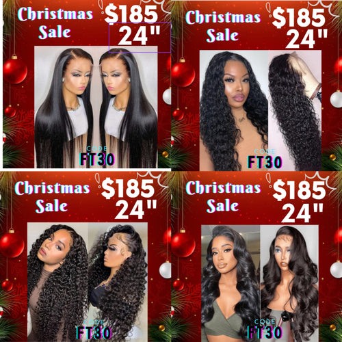 Queen Hair Inc XMAS SALE | 24inch Only $185, Code FT05, 13x4 full frontal lace wig straight/ body wave/ deep wave/ water wave