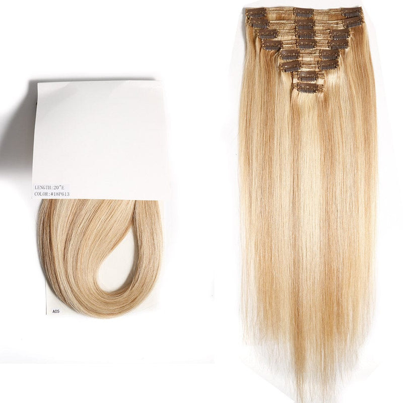Queen Hair Inc Clip-in 120G Straight Human Hair Extensions 8 Piece Mixed Color Brown Clip ins Hair 14"-24"