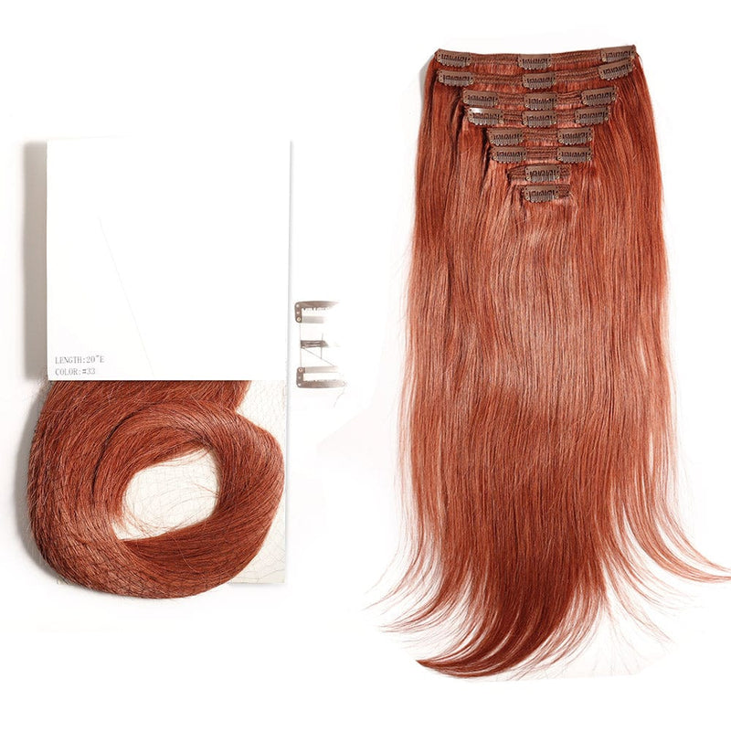 Queen Hair Inc Clip-in 120G Straight Human Hair Extensions 8 Piece Mixed Color Brown Clip ins Hair 14"-24"