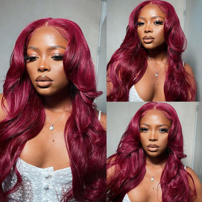 Queen Hair Inc Wholesales Burgundy Lace Front Wig 99J Human Hair Wig Body Wave 13x4 Colored Wigs 180 Density