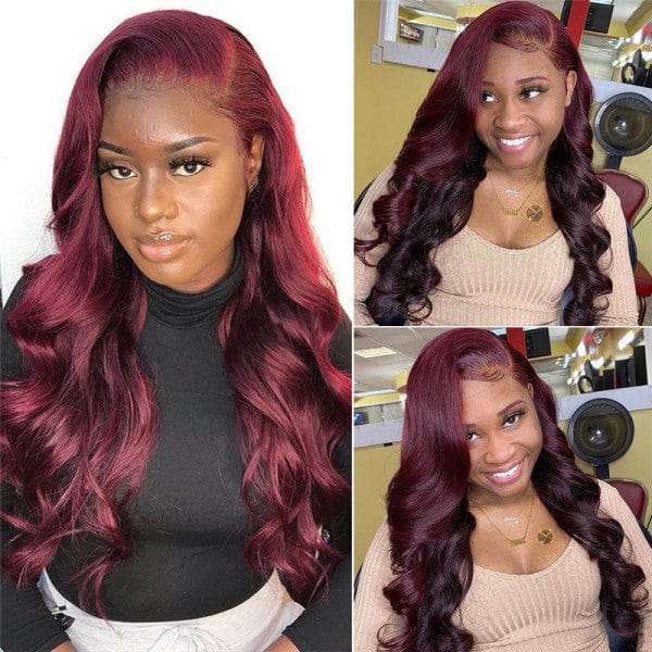 Queen Hair Inc Wholesales Burgundy Lace Front Wig 99J Human Hair Wig Body Wave 13x4 Colored Wigs 180 Density
