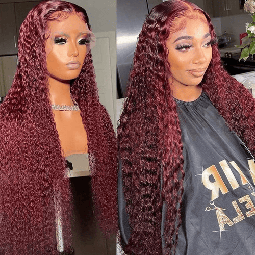 Queen Hair Inc Wholesales Burgundy Lace Front Wig 99J Human Hair Wig Deep Wave 13x4 Colored Wigs 180 Density