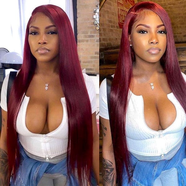Queen Hair Inc Wholesales Burgundy Lace Front Wig 99J Human Hair Wig Straight 13x4 Colored Wigs 180 Density