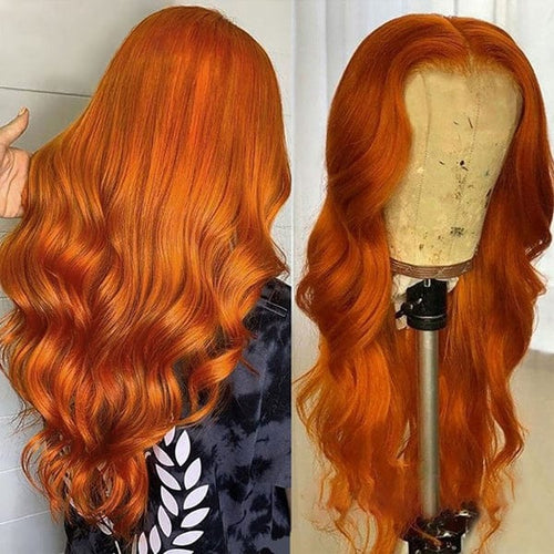 Queen Hair Inc Wholesales Ginger Lace Front Wig Orange Human Hair Wigs 350# Deep Wave 180 Density