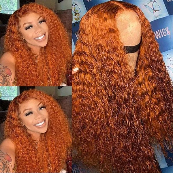 Queen Hair Inc Wholesales Ginger Lace Front Wig Orange Human Hair Wigs 350# Water Wave 180 Density