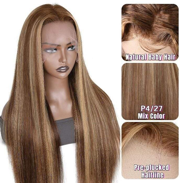 Queen Hair Inc 10A 150% Straight P4/27 Honey Blonde 13x4 Lace Frontal Wig
