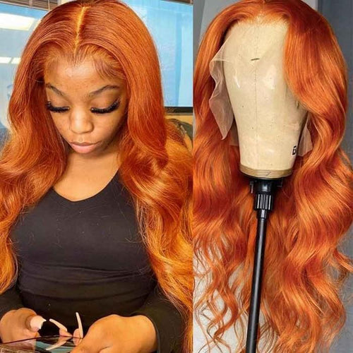 Queen Hair Inc 10A Ginger Colored Wet and Wavy Body Wave 13x4 Lace Front Wig Human Hair
