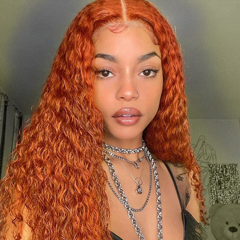 Grade 10A Ginger Colored Wet and Wavy Water Wave 13x4 T Part Human