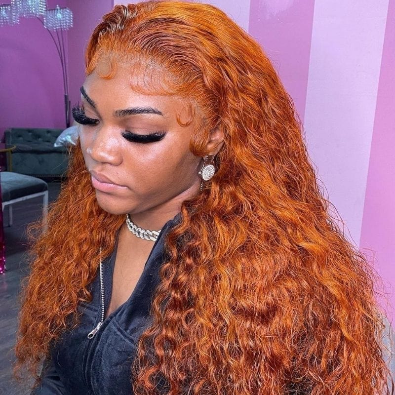 Queen Hair Inc 10A Ginger Colored Wet and Wavy Water Wave 13x5 T Part Human Hair Lace Wig
