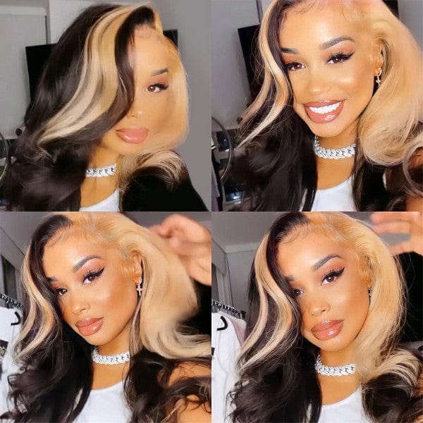 Queen Hair Inc 10A Honey Blonde Skunk Stripe Body Wave Human Hair Lace Frontal Wig