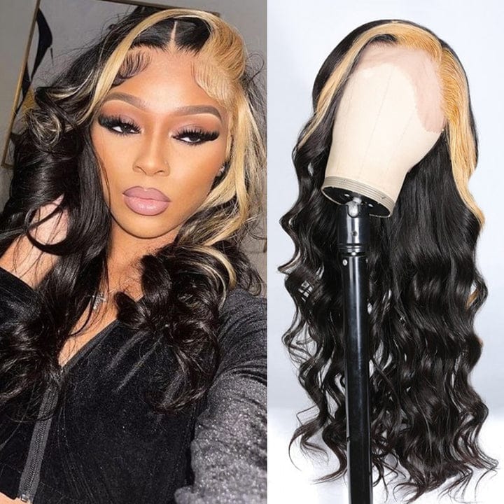 Queen Hair Inc 10A Honey Blonde Skunk Stripe Loose Wave Human Hair Lace Frontal Wig
