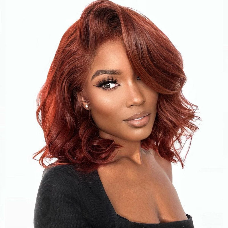 Queen Hair Inc 150% Density Reddish Brown #33 Short Bob Wig Body Wave 13x4 Lace Frontal Human Hair Bundles With Frontal Wigs