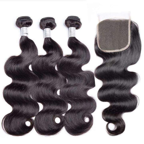 Queen Hair Inc 9A 3 Remy Hair bundles + 4X4 Lace Closure Body Wave #1b 🛫