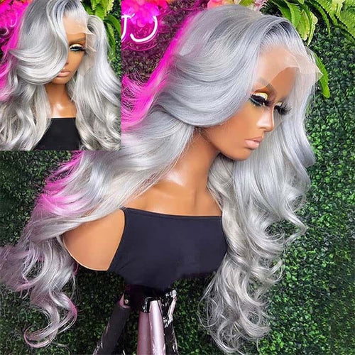 Queen Hair Inc Wholesale Silver Gray Human Hair Wigs Silver Blonde Colored Lace Front Wig Body Wave 180 Density