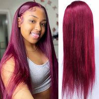 Queen Hair Inc Queenhairinc Burgundy Lace Front Wig 99J Human Hair Wig Straight 13x4 Colored Wigs 180 Density