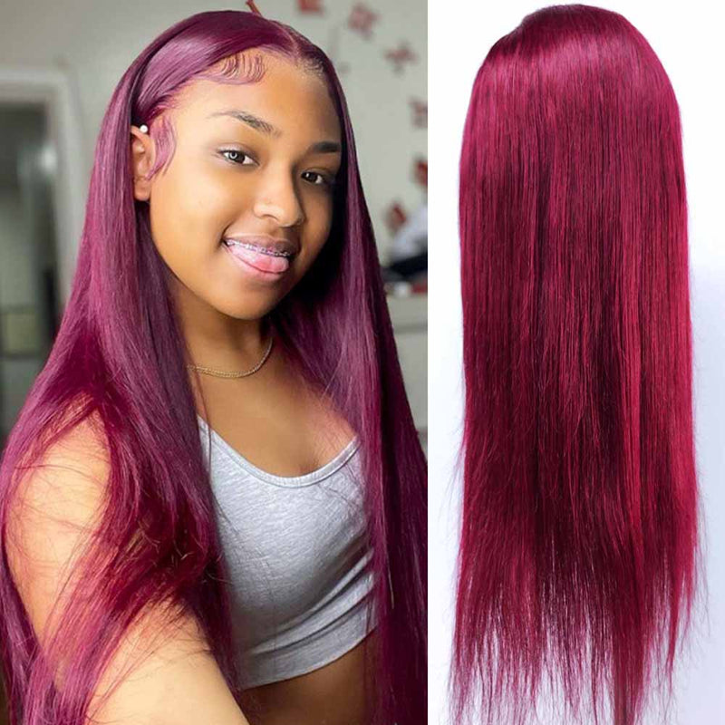 Queen Hair Inc Queenhairinc Burgundy Lace Front Wig 99J Human Hair Wig Straight 13x4 Colored Wigs 180 Density
