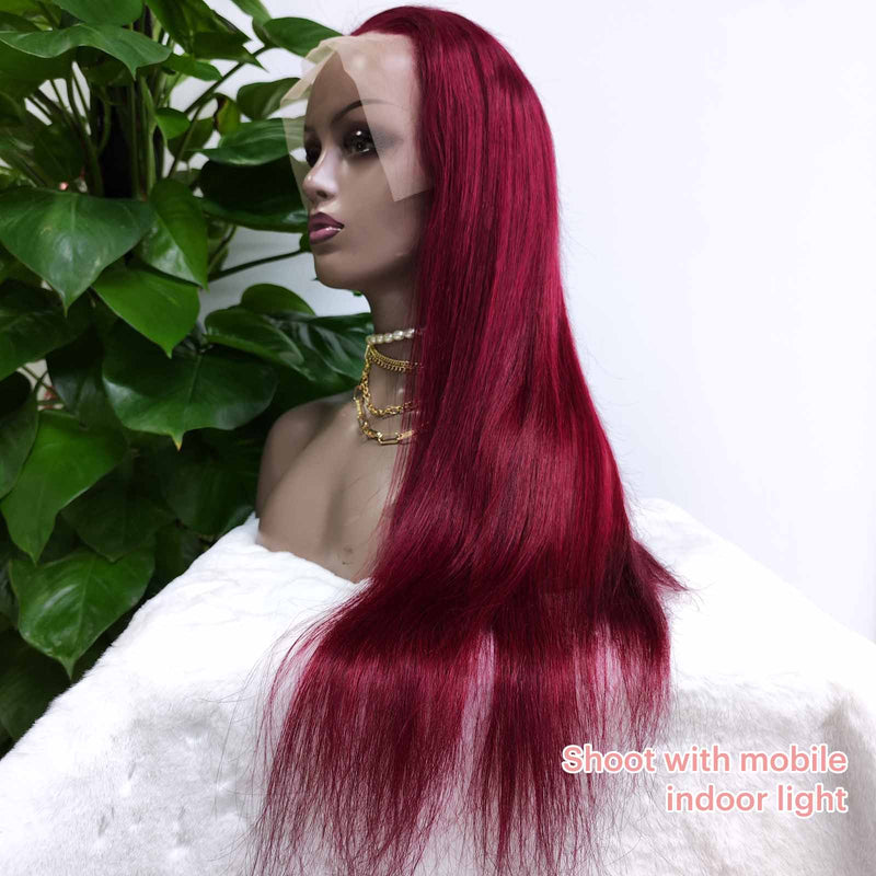 Queen Hair Inc Queenhairinc Burgundy Lace Front Wig 99J Human Hair Wig Straight 13x4 Colored Wigs 180 Density