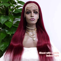 Queen Hair Inc Queenhairinc Burgundy Lace Front Wig 99J Human Hair Wig Straight 13x4 Colored Wigs 180 Density