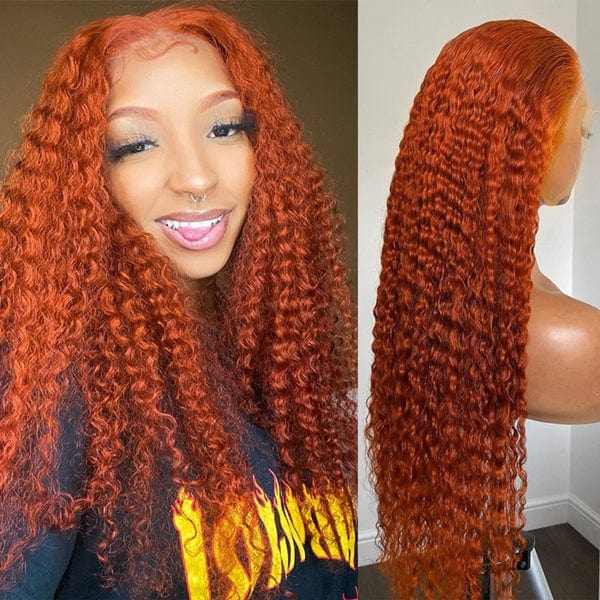 Queen Hair Inc Queenhairinc Ginger Lace Front Wig Orange Human Hair Wigs 350# Straight Body Wave Deep Wave 13x4 Colored Wigs 180 Density
