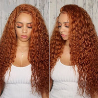 Queen Hair Inc Queenhairinc Ginger Lace Front Wig Orange Human Hair Wigs 350# Water Wave 13x4 Colored Wigs 180 Density