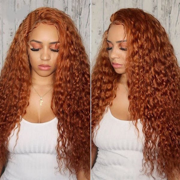Queen Hair Inc Queenhairinc Ginger Lace Front Wig Orange Human Hair Wigs 350# Water Wave 13x4 Colored Wigs 180 Density