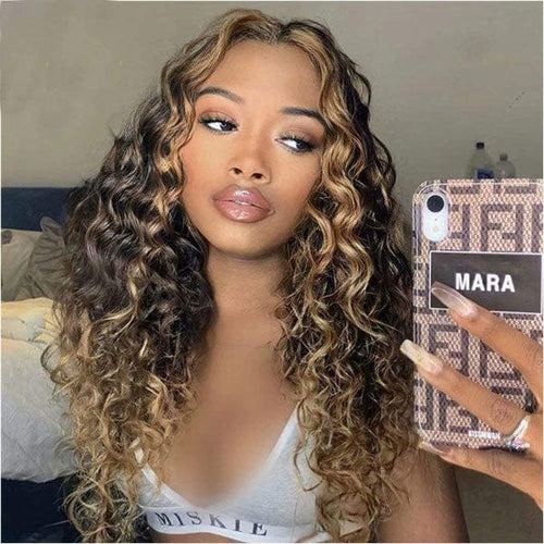 Queen Hair Inc Queenhairinc P4/27 Human Hair Wigs Honey Blonde Highlight Colored Lace Front Wig All Texture Water Wave 180 Density