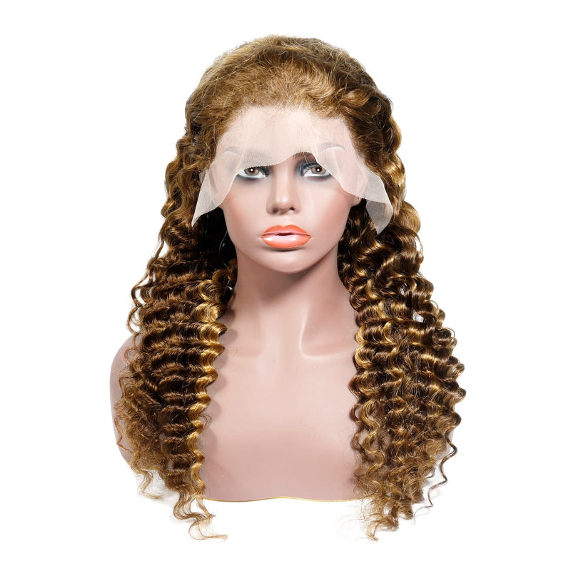 Queen Hair Inc Queenhairinc P4/27 Human Hair Wigs Honey Blonde Highlight Colored Lace Front Wig All Texture Water Wave 180 Density