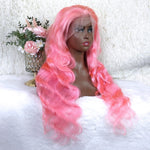 Queen Hair Inc Queenhairinc Pink Human Hair Wigs Pink Colored Lace Front Wig Body Wave 180 Density