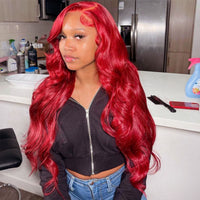 Queen Hair Inc Queenhairinc Red Lace Front Wig Human Hair Wig Straight Body Wave Deep Wave 13x4 Colored Wigs 180 Density