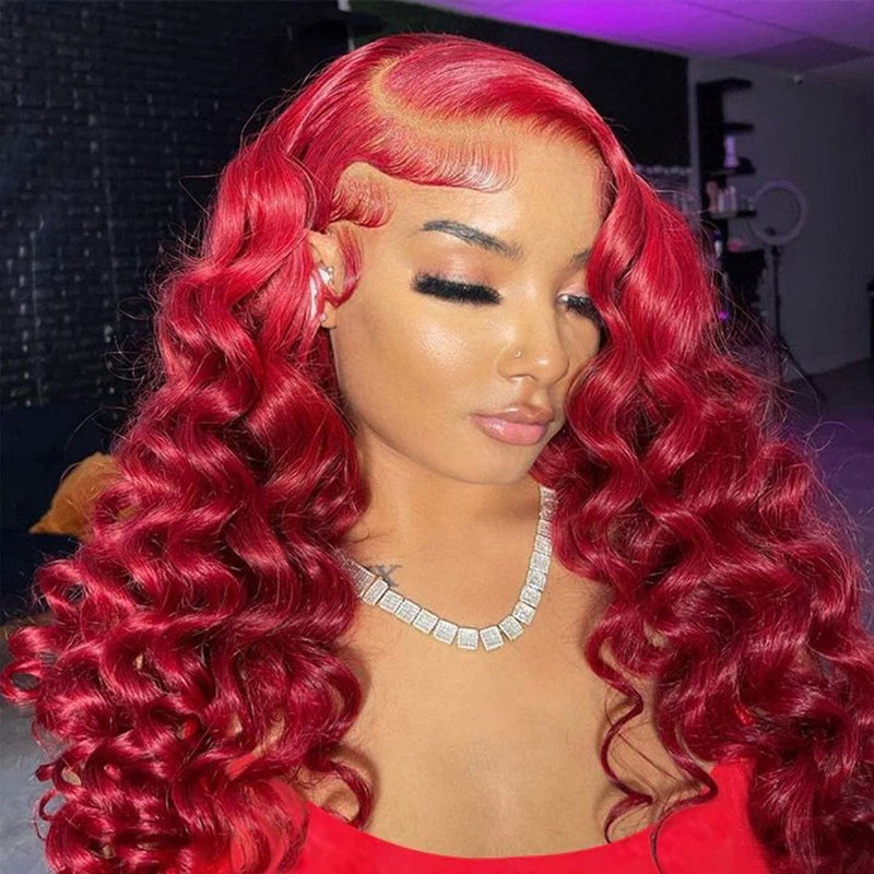 Queen Hair Inc Queenhairinc Red Lace Front Wig Human Hair Wig Straight Body Wave Deep Wave 13x4 Colored Wigs 180 Density