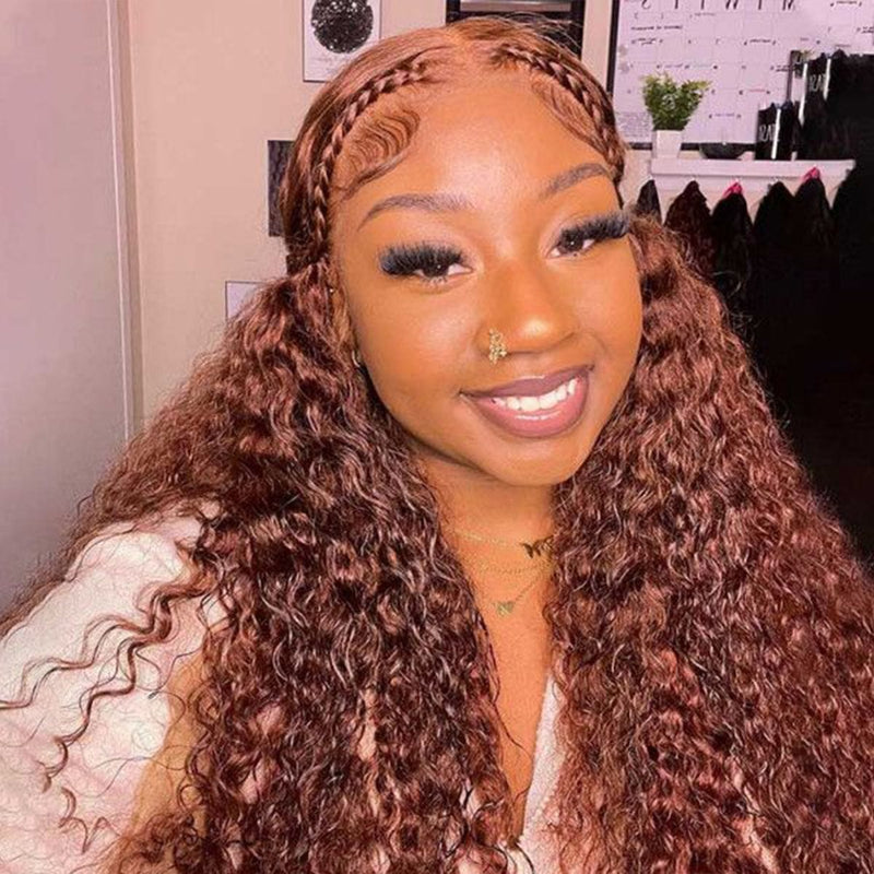 Queen Hair Inc Queenhairinc Reddish Brown #33 Deep Wave 13×4 Lace Front Wig 180% Human Hair Wig