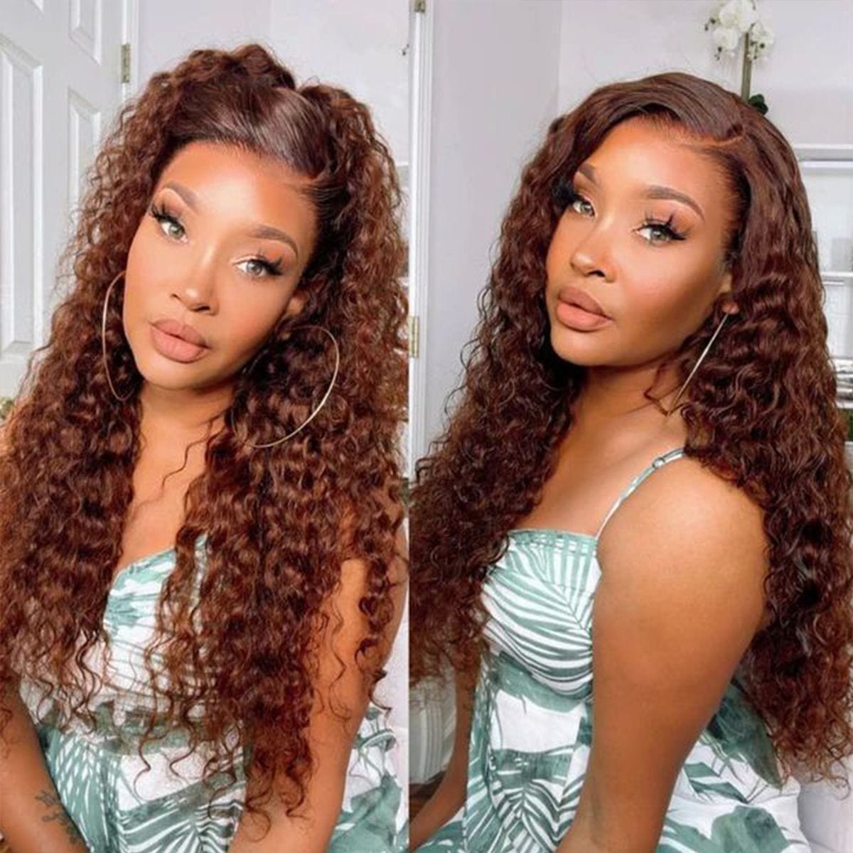 Queen Hair Inc Queenhairinc Reddish Brown #33 Deep Wave 13×4 Lace Front Wig 180% Human Hair Wig