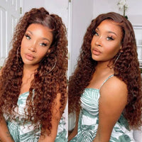 Queen Hair Inc Queenhairinc Reddish Brown #33 Deep Wave 13×4 Lace Front Wig 180% Human Hair Wig