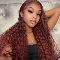 Queen Hair Inc Queenhairinc Reddish Brown #33 Deep Wave 13×4 Lace Front Wig 180% Human Hair Wig