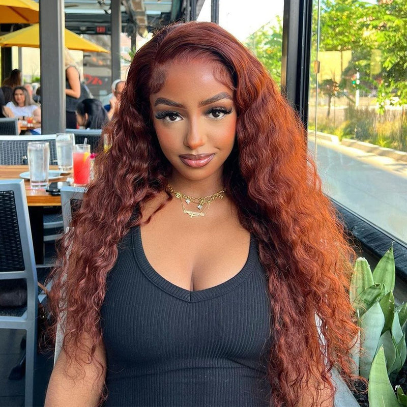 Queen Hair Inc Queenhairinc Reddish Brown #33 Water Wave 13×4 Lace Front Wig 180% Human Hair Wig