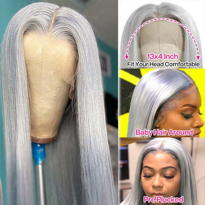 Queen Hair Inc Queenhairinc Silver Gray Human Hair Wigs Silver Blonde Colored Lace Front Wig Straight Body Wave 180 Density