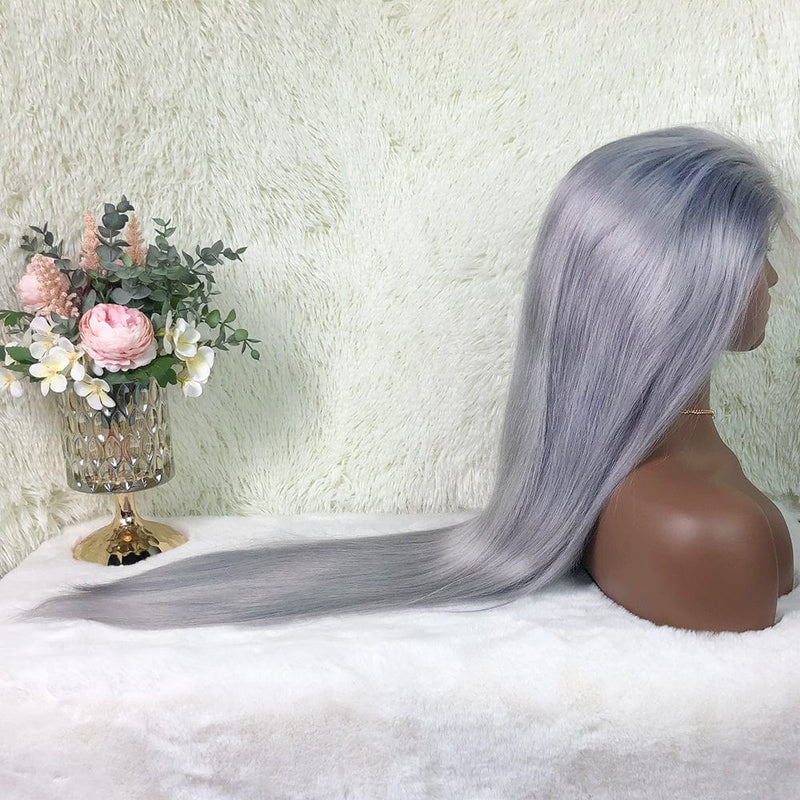 Queen Hair Inc Queenhairinc Silver Gray Human Hair Wigs Silver Blonde Colored Lace Front Wig Straight Body Wave 180 Density