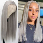 Queen Hair Inc Wholesale Silver Gray Human Hair Wigs Silver Blonde Colored Lace Front Wig Body Wave 180 Density