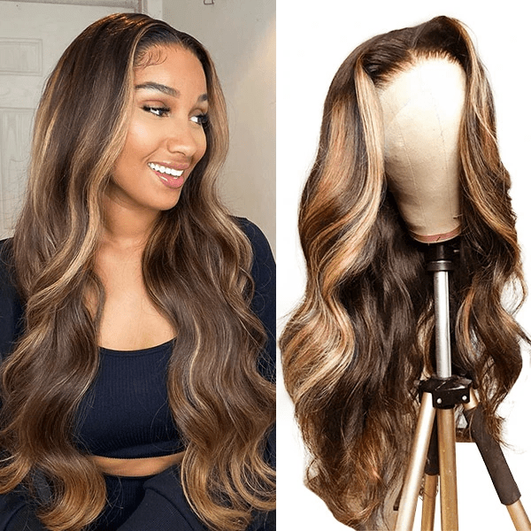 Queen Hair Inc Wholesales P4/27 Human Hair Wigs Honey Blonde Highlight Colored Lace Front Wig Body Wave 180 Density