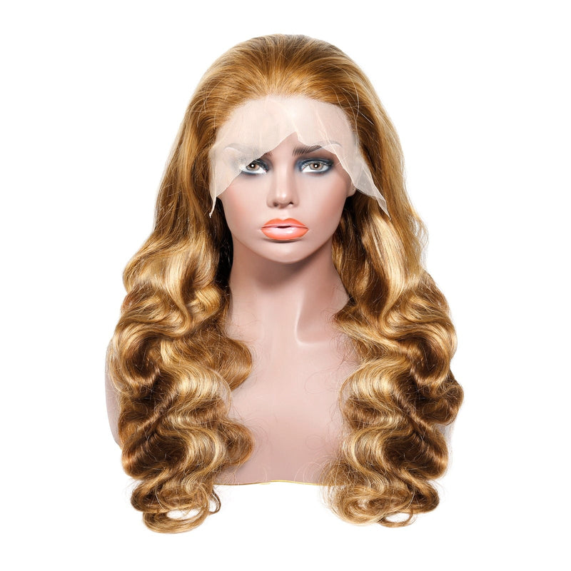 Queen Hair Inc Wholesales P4/27 Human Hair Wigs Honey Blonde Highlight Colored Lace Front Wig Straight 180 Density