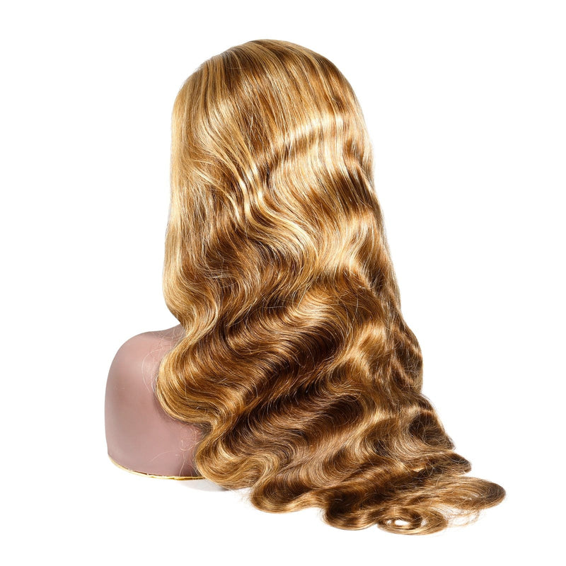 Queen Hair Inc Wholesales P4/27 Human Hair Wigs Honey Blonde Highlight Colored Lace Front Wig Water Wave 180 Density