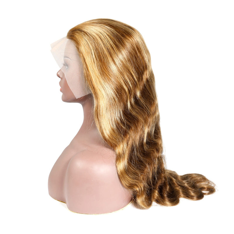 Queen Hair Inc Wholesales P4/27 Human Hair Wigs Honey Blonde Highlight Colored Lace Front Wig Water Wave 180 Density