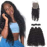 Queen Hair Inc 9A 3 Remy Hair bundles + 4X4 Lace Closure Deep Wave #1b 🛫