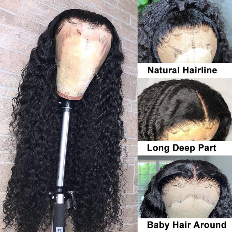 Queen Hair Inc QueenHair Deep Wave 13x4 Lace Frontal Wigs 150% 180% Density #1B Natural Color