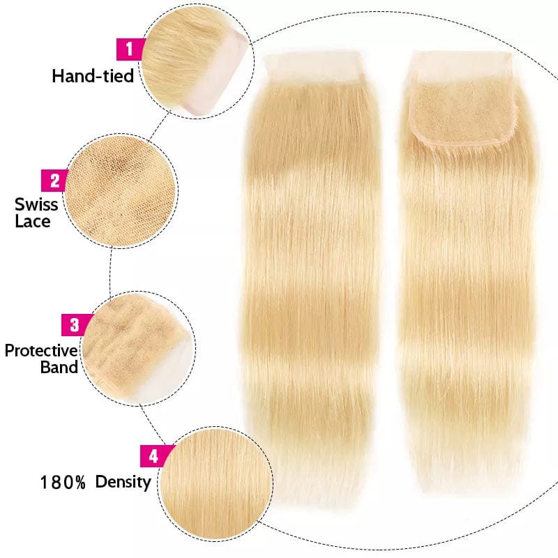 Queen Hair Inc Offline VIP 4x4 Lace Closure #613 Blonde Color Free Part