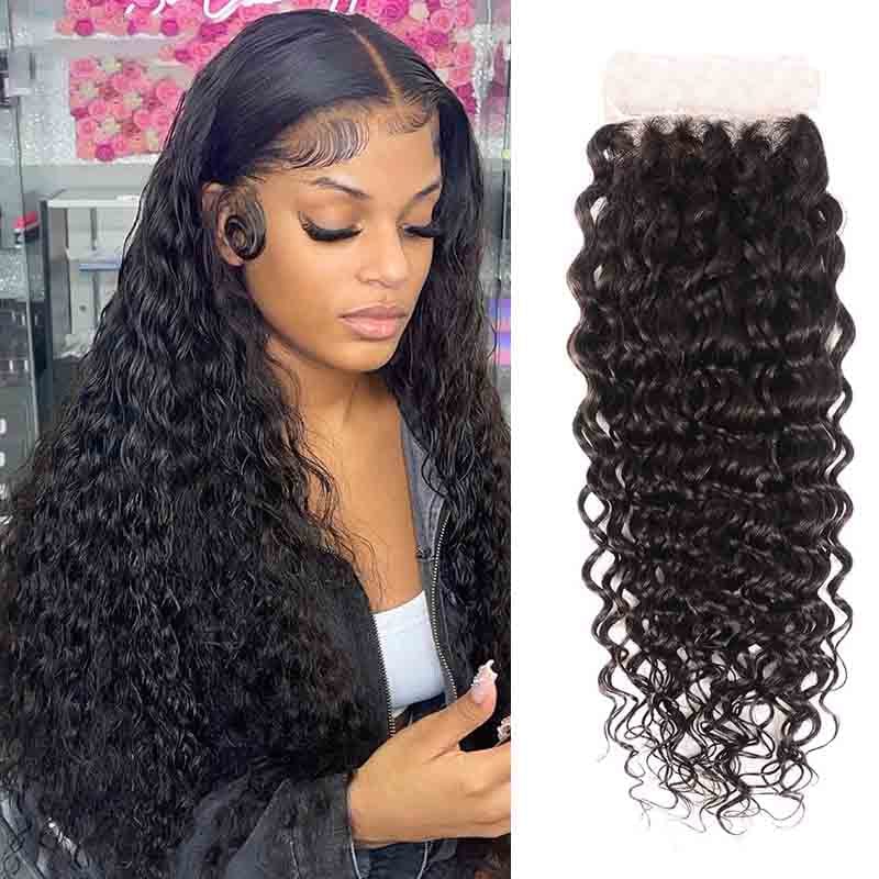 Queen Hair Inc 4x4 HD Lace Closure Free Part Water Wave 100% Virgin Human Hair