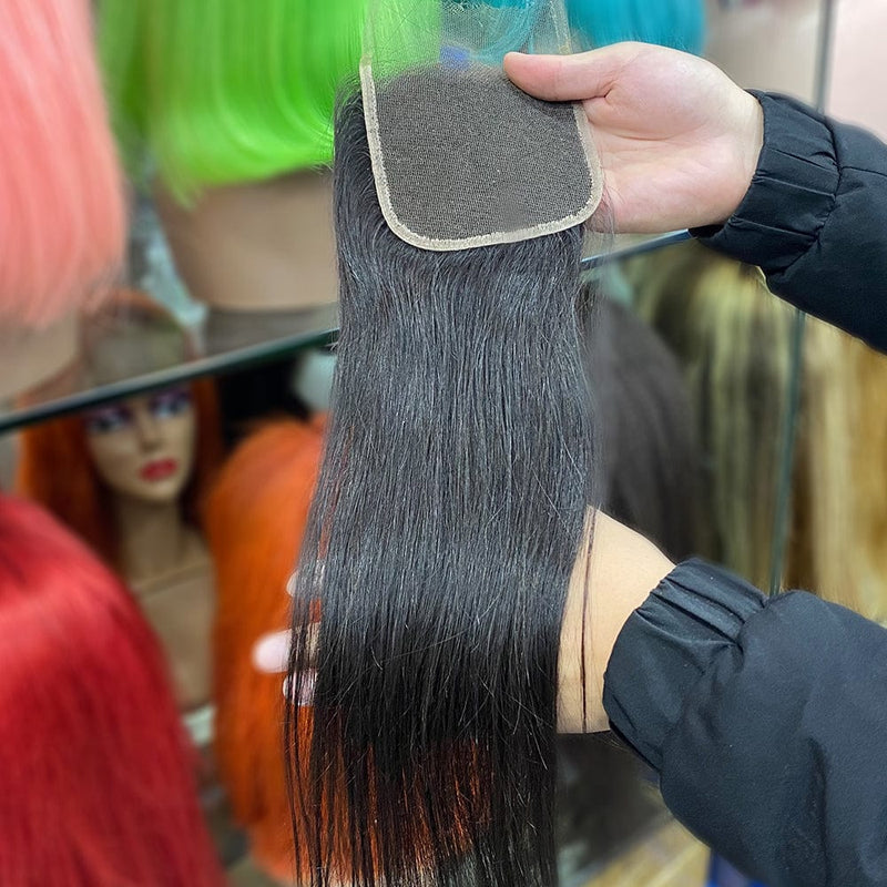 Queen Hair Inc 10A 3 Remy Hair bundles + 4X4 Lace Closure Straight #1b 🛫
