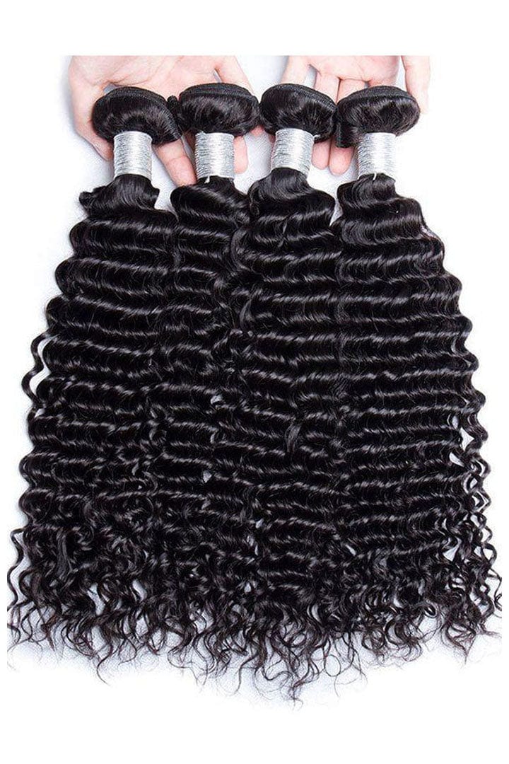 Queen Hair Inc 10A Human Hair Bundles Hair Weave 10-30 Inch Deep Wave Virgin Hair - #1b Color 3/4 bundles