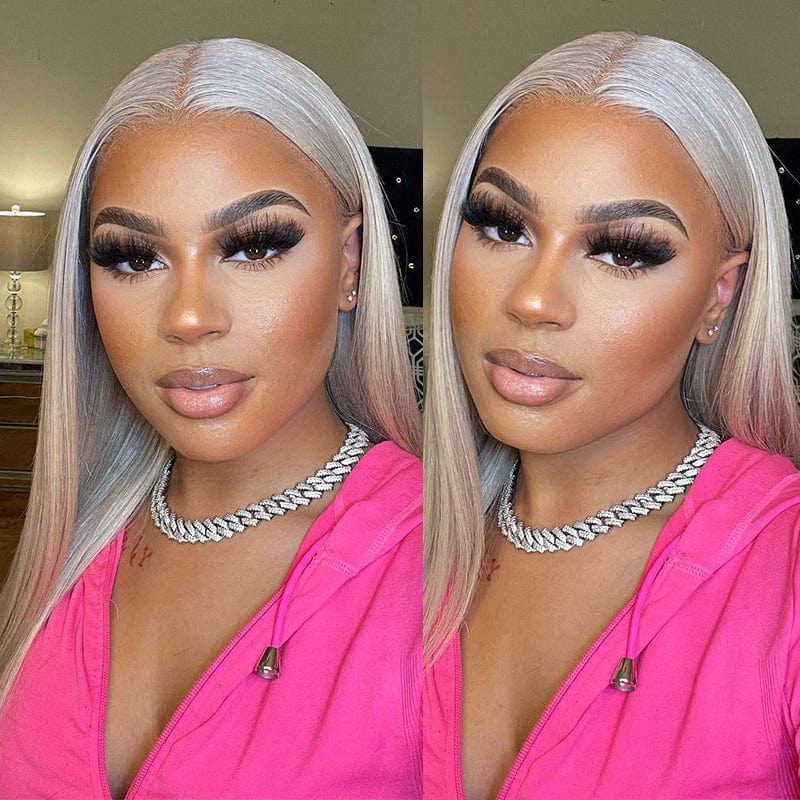 Queen Hair Inc Queenhairinc Silver Gray Human Hair Wigs Silver Blonde Colored Lace Front Wig Straight Body Wave Style