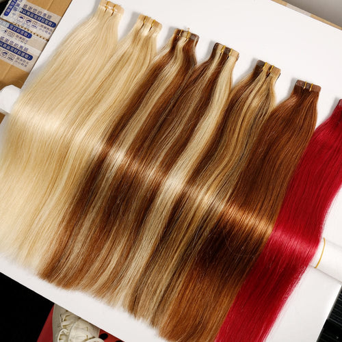 Queen Hair Inc Tape-in 70G 120G Straight Human Hair Extensions Natural Seamless Skin Weft Mixed Color Blonde Hair 16"-22"
